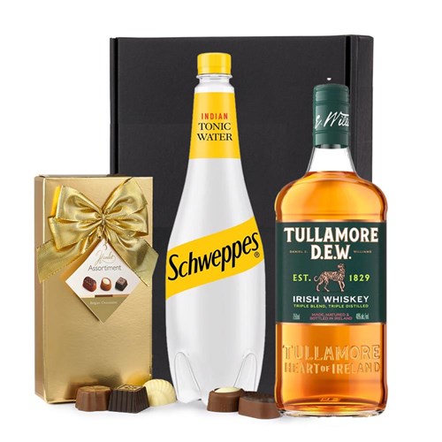 Tullamore Dew Blended Irish Whiskey 70cl with Schweppes Tonic & Chocolates Gift Box | Spirit Mixer Set